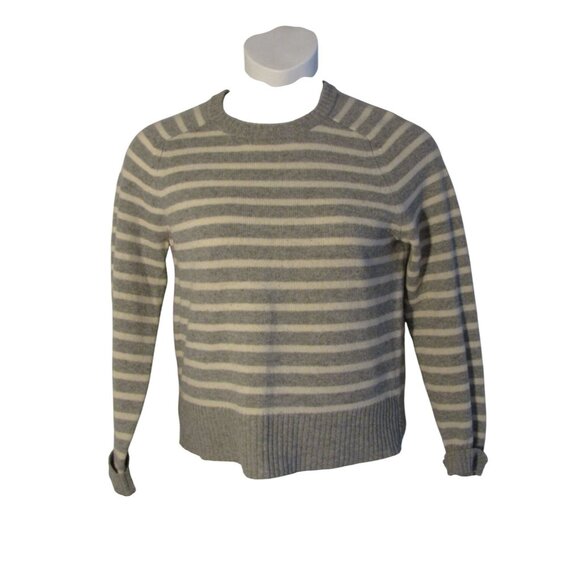 J. Crew M Gray White Stripe Wool Sweater Cozy - Picture 1 of 3